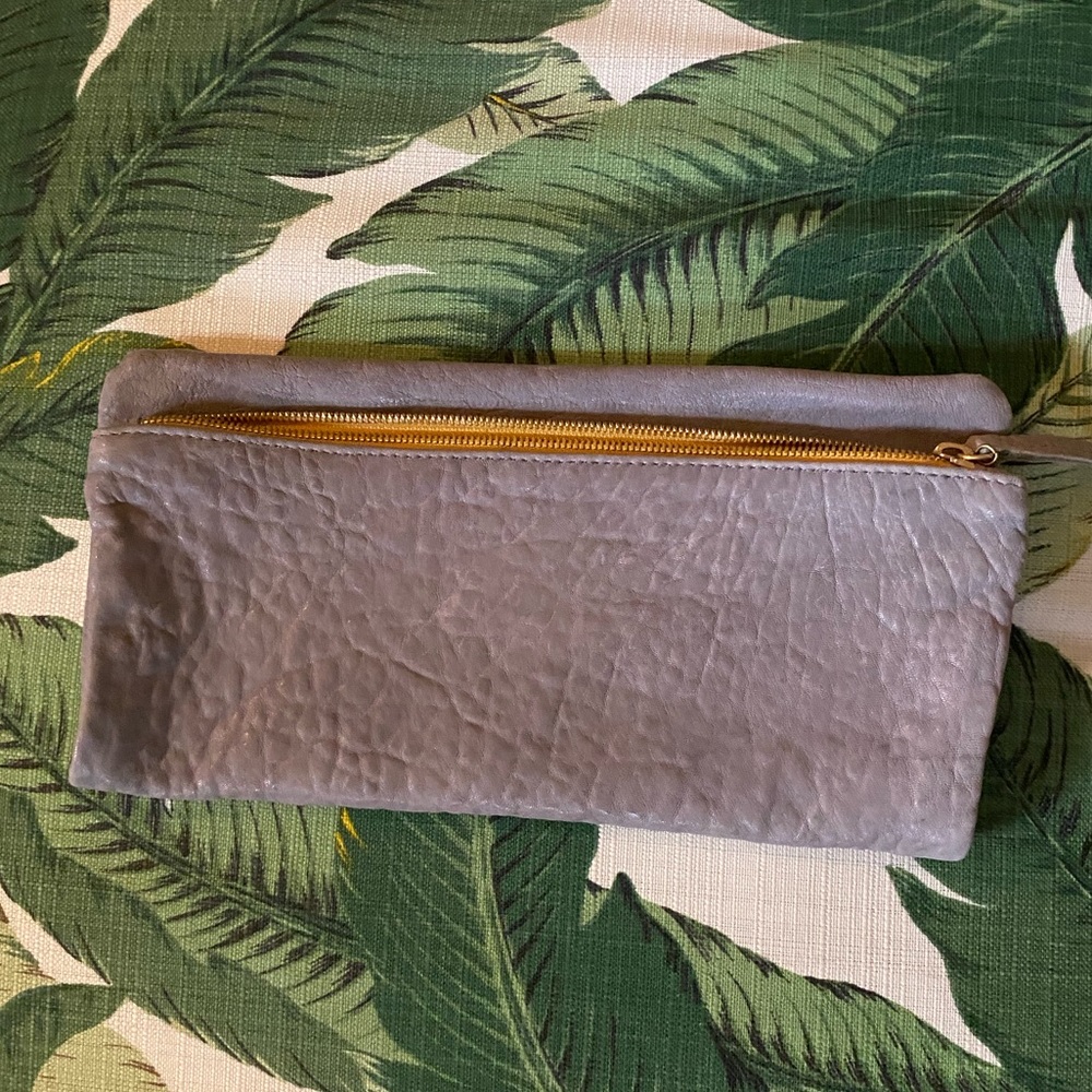Clare V. Grey leather clutch